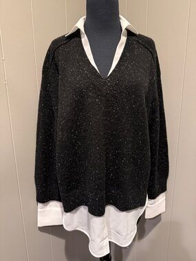 B38 Brochu Walker Women’s Medium Black Flecked V-Neck Shirt Pullover